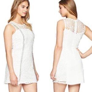 Bebe White Lace Fringe Mini Shift Dress
